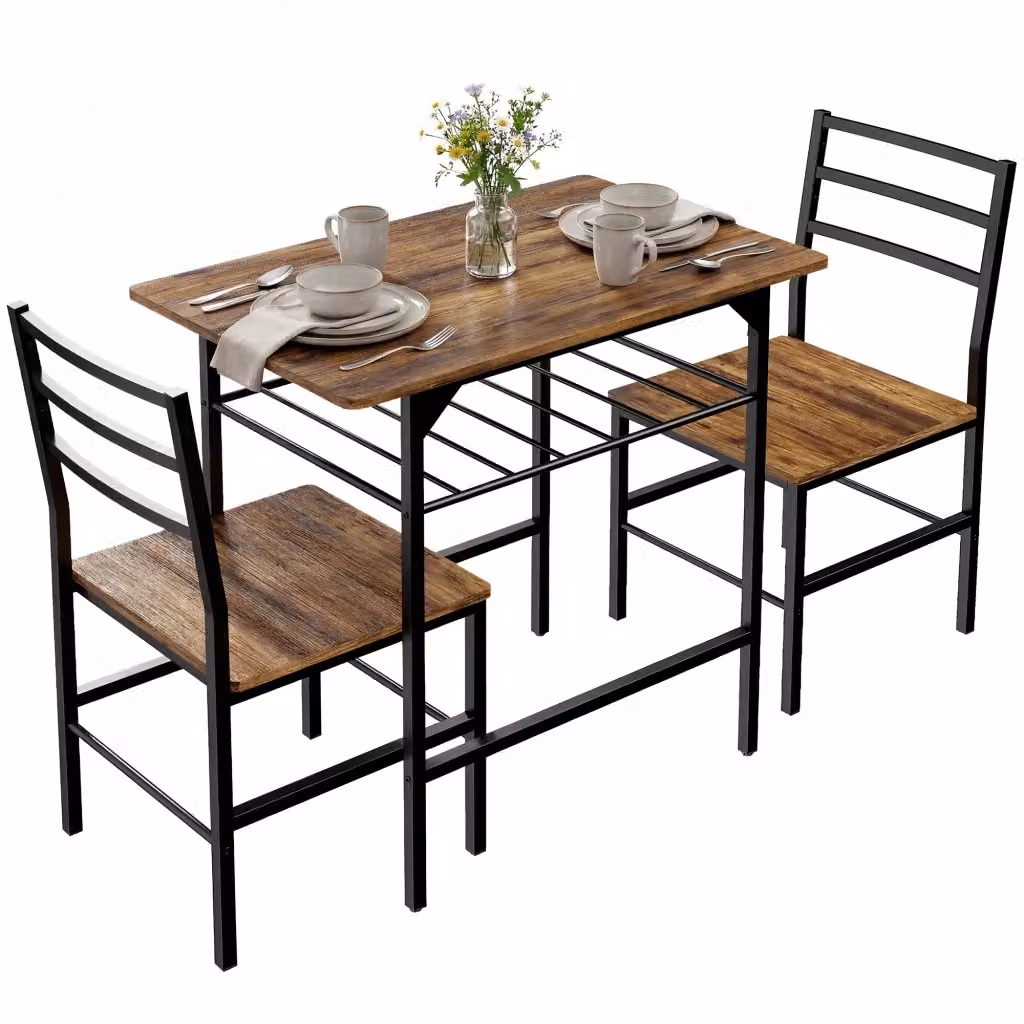 Set tavolo da pranzo rettangolare XYLO con 2 sedie, telaio in metallo e piano in laminato MDF, colori marrone e nero – 2
