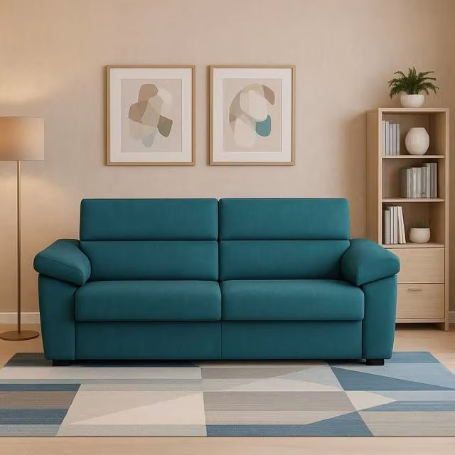 Divano Fisso 2 Posti Gorreto Azzurro Made in Italy con Rivestimento Sfoderabile e Struttura in Legno L: 205 cm, P: 95 cm, H: 100 cm – 1