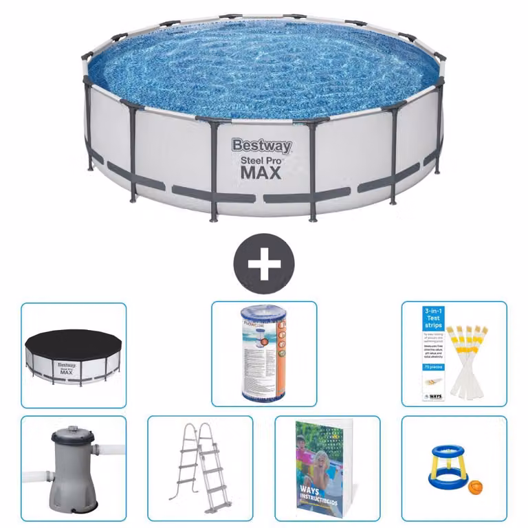 Bestway Steel Pro MAX, piscina in acciaio, forma rotonda, dimensioni 427x122 cm, composta da 6 parti, modello S541