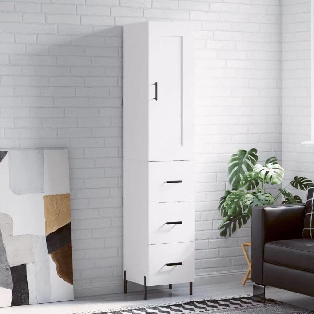 Credenza moderna vidaXL bianca con ante a battente e ripiani interni in legno e metallo L/P/H: 34,5 x 34 x 180 cm
