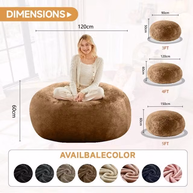 Pouf a forma di pera Xylo marrone con rivestimento rimovibile per camera o balcone H: 120 cm, L: 60 cm, P: 60 cm