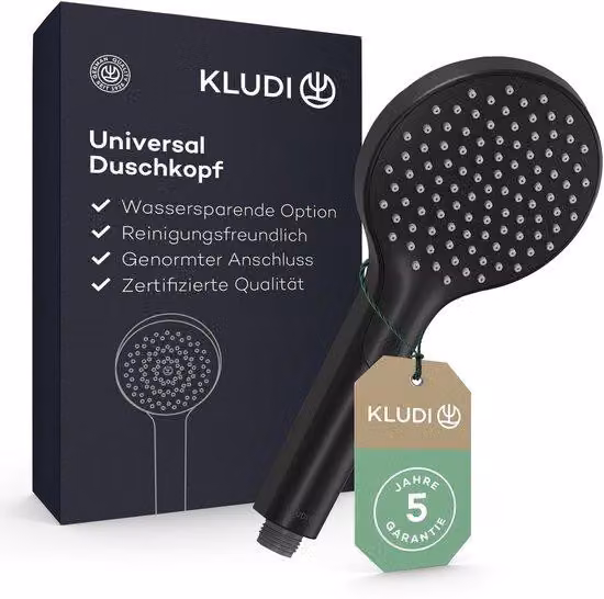 Soffione doccia universale con funzione di risparmio idrico, facile da pulire, Ø 11,7 cm, soffione con 1 tipo di getto, nero opaco