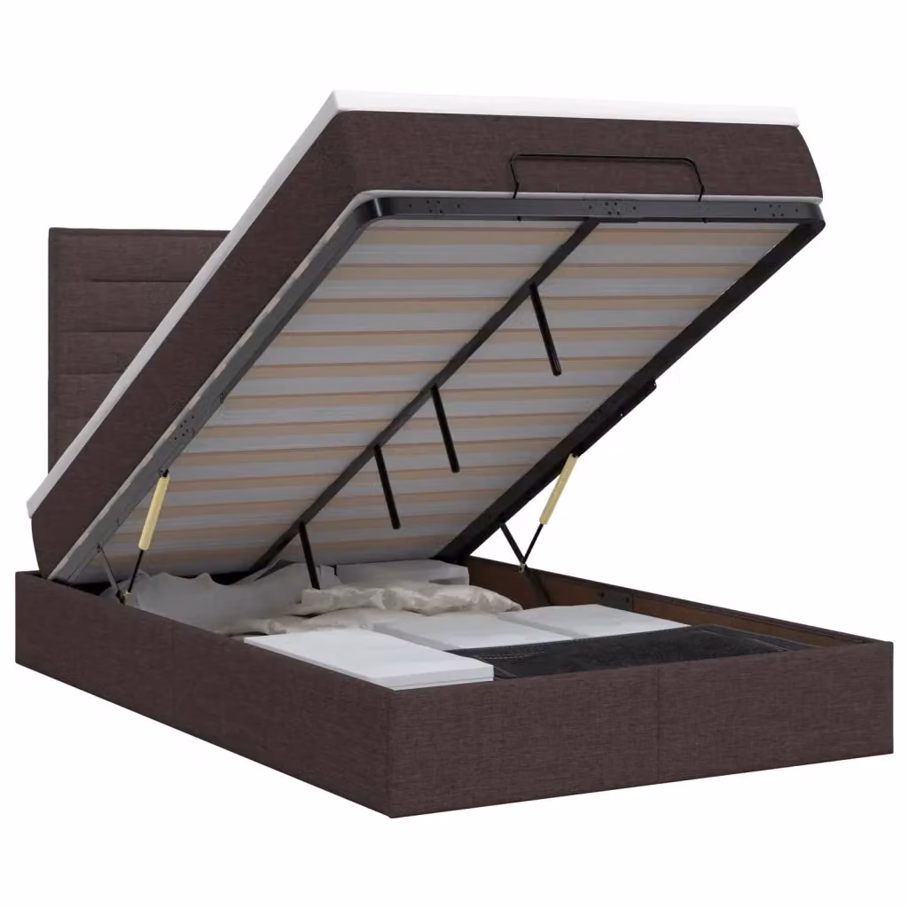 Letto ottomano con contenitore a sollevamento vidaXL in tessuto marrone L: 120 cm, P: 200 cm, H: 140 cm – 2