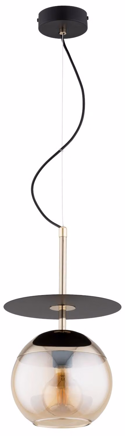 Lampada a sospensione a sfera color ambra su asta QEENCY nera 1xE27x15W metallo dim.: 85x23x23 cm IP20 Alfa