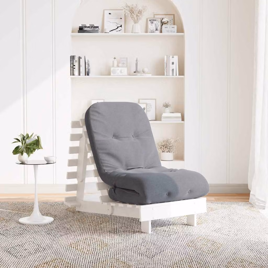 vidaXL Divano Letto Futon in Legno di Pino con Materasso Bianco e Grigio L/P/H: 60 x 206 x 11 cm – 1