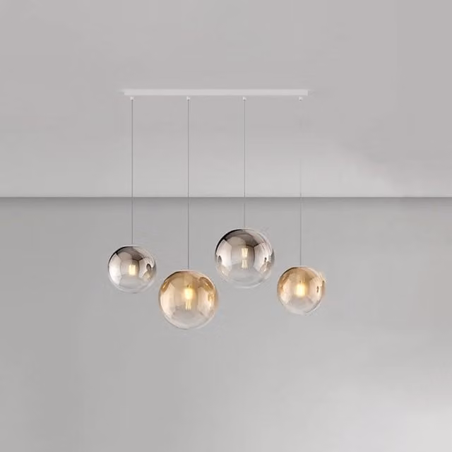 Lampadario Moderno Big Eclipse Metallo Bianco Vetro Ambra-Bronzo 4 Luci E27