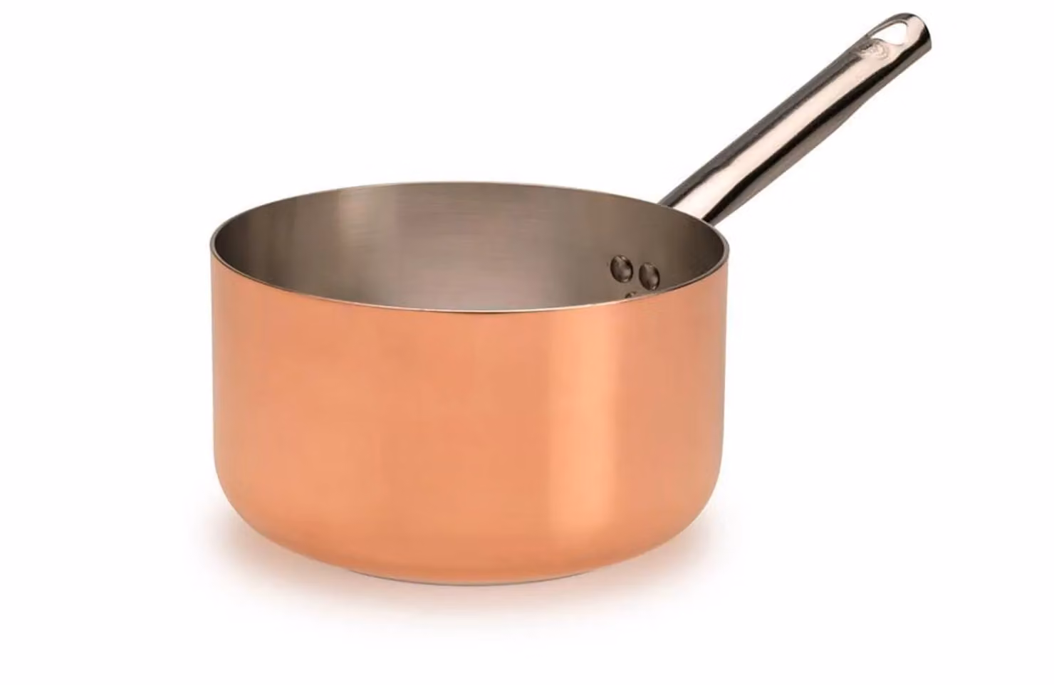 Casseruola alta in rame con manico tubolare fondo induzione , diam. 20cm (2°SCELTA)