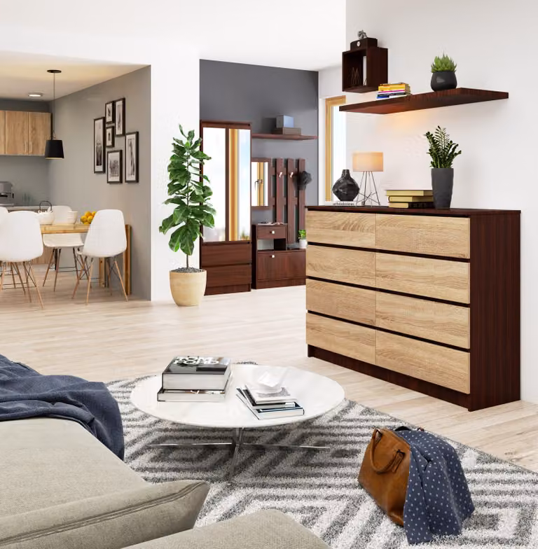 Credenza alta 138 cm con 8 cassetti; credenza, mobile da sala da pranzo, alta 99 cm