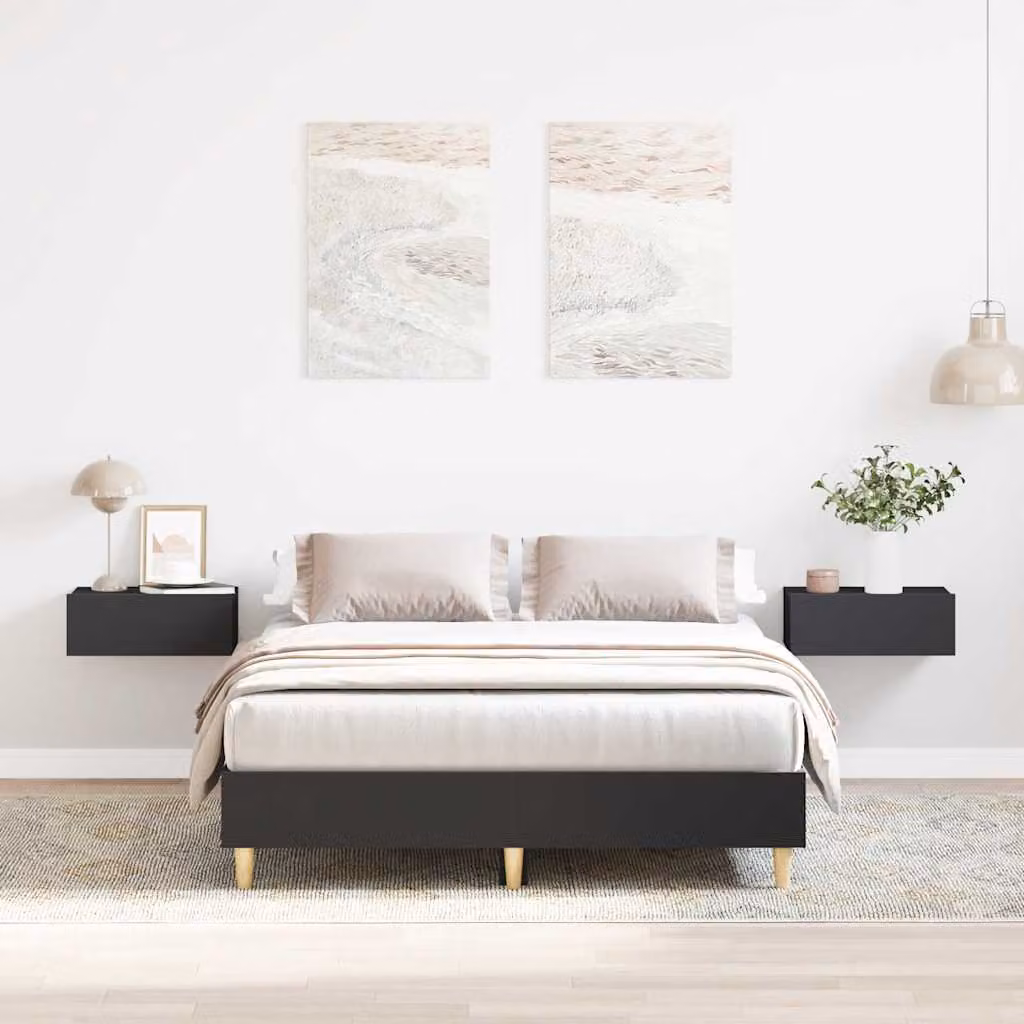 vidaXL Giroletto senza Materasso Nero in Legno Multistrato L: 140 cm, P: 190 cm