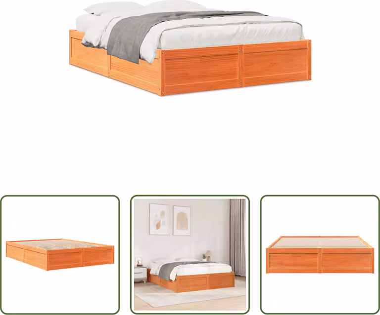 The Living Store letto in legno massiccio senza materasso cera marrone 150x200 cm legno di pino
