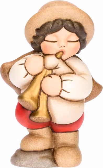 Statuina Zampognaro Thun in ceramica per Presepe Classico, Rosso e Multicolore