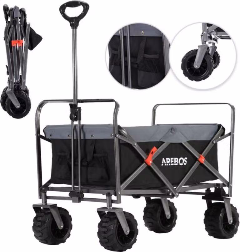 Carrello manuale AREBOS pieghevole nero | fino a 100 kg | idrorepellente e antisporco