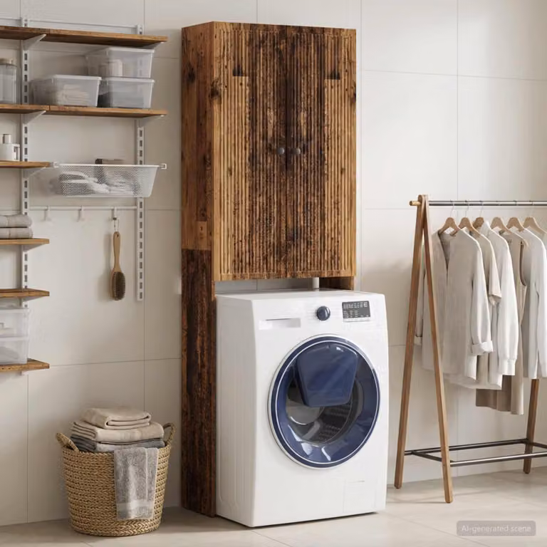 Mobiletto da bagno vidaXL EDE in legno antico, colore marrone e nero, L: 66 cm, P: 25,5 cm, H: 190 cm