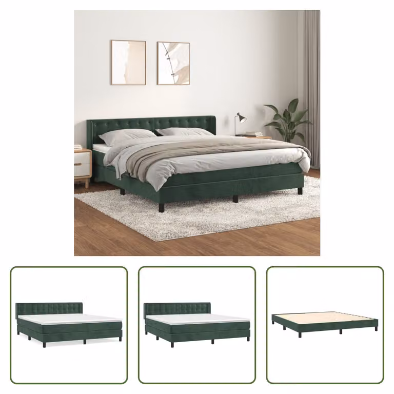 The Living Store Letto a molle con materasso verde scuro 180x200 cm in velluto