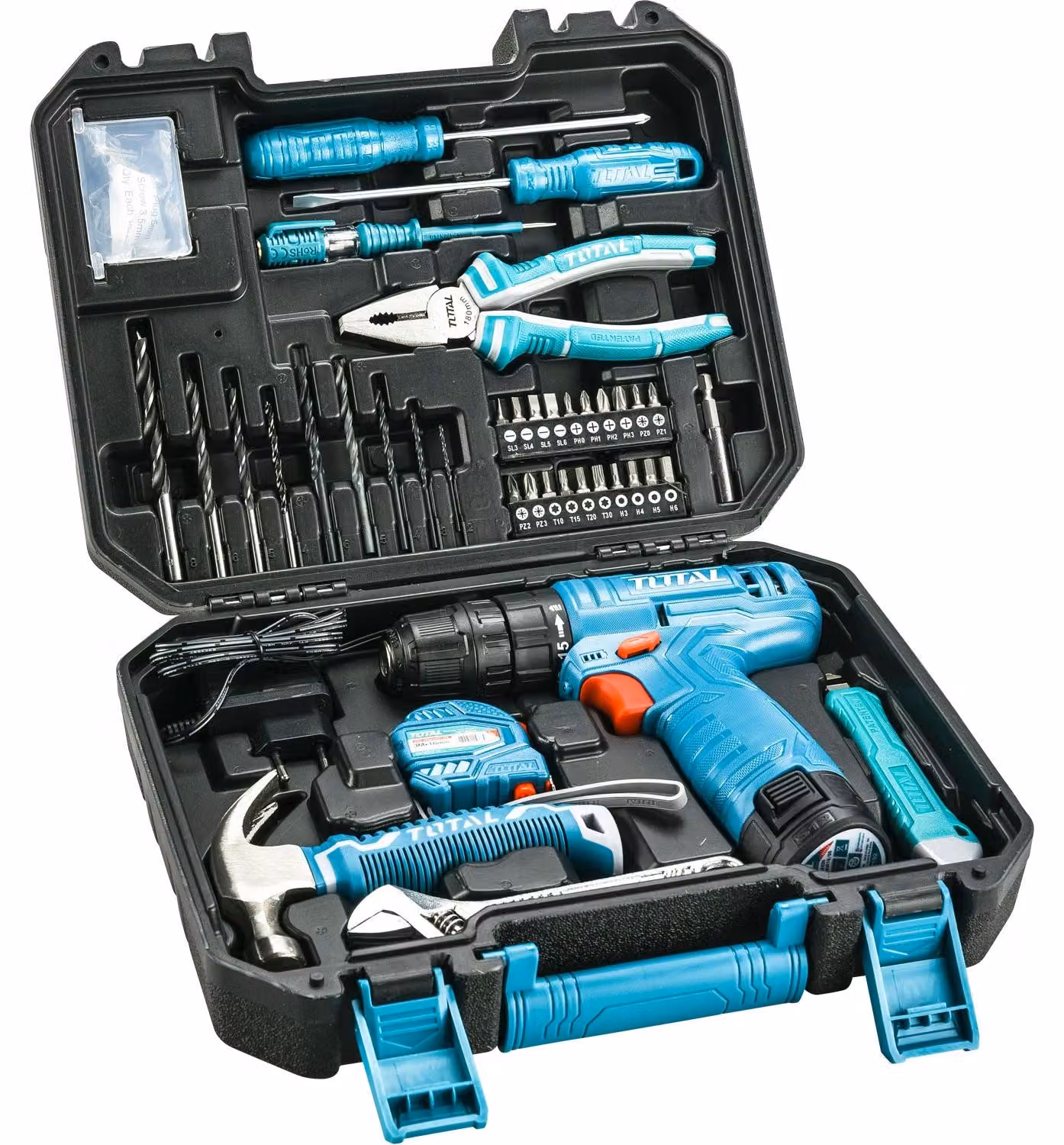 Aku Total THKTHP10812 trapano avvitatore AKU 12V Li-ion con set di utensili 81 pz.