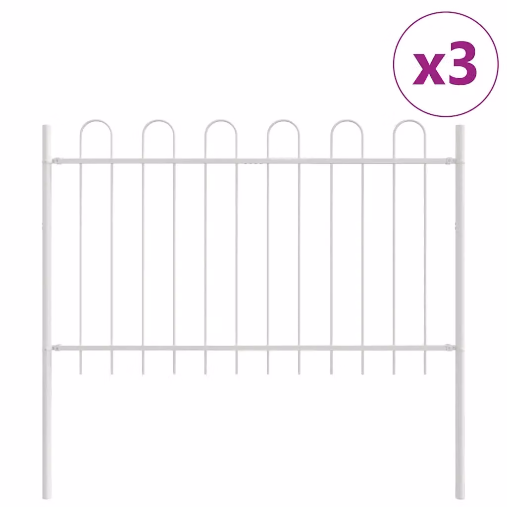 Recinzione per giardino vidaXL in acciaio verniciato a polvere, 3 pezzi, Bianco, L: 5,1 m x H: 1 m – 2