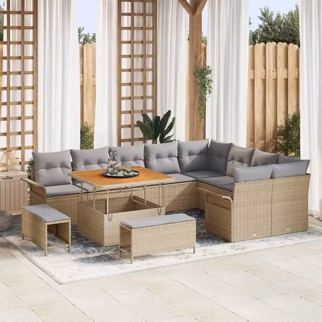 Set Divano da Giardino Moderno vidaXL a Forma a U con Cuscini e Tavolino, Colore Grigio o Beige