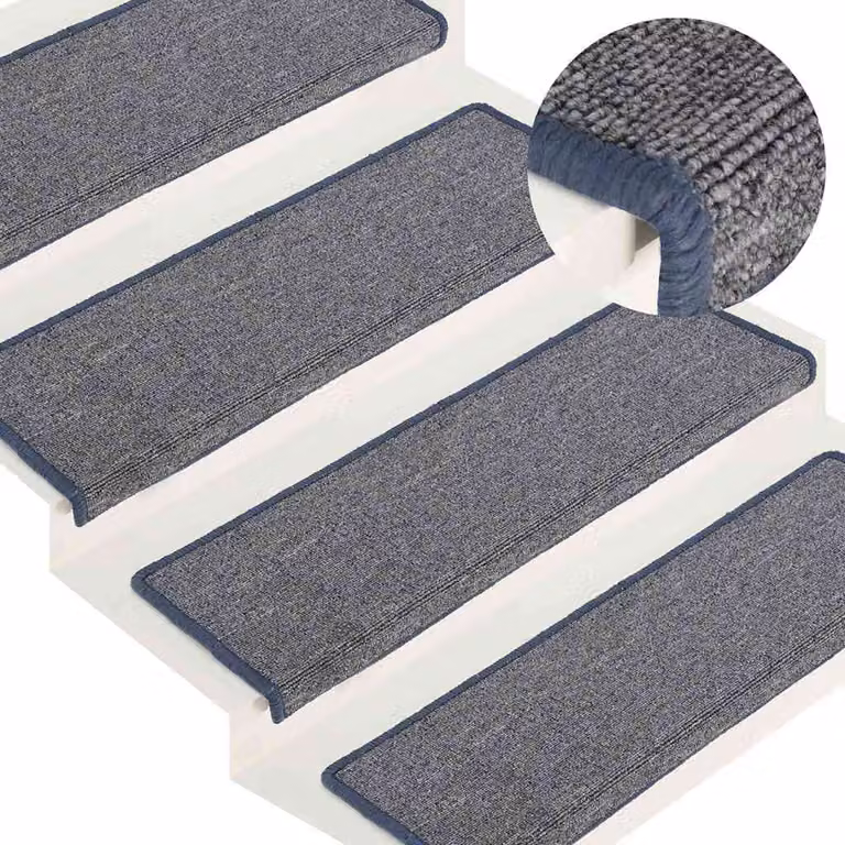 Set di 15 tappetini per scale vidaXL in polipropilene, grigio chiaro e blu, L: 65 cm, P: 21 cm, H: 4 cm