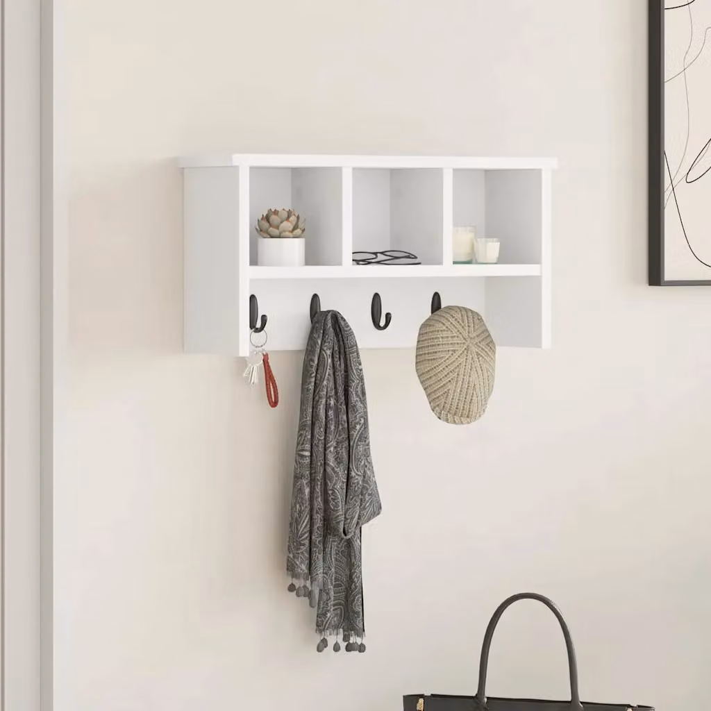 Appendiabiti a muro moderno vidaXL in MDF Bianco L 50 cm x P 16 cm x H 26 cm