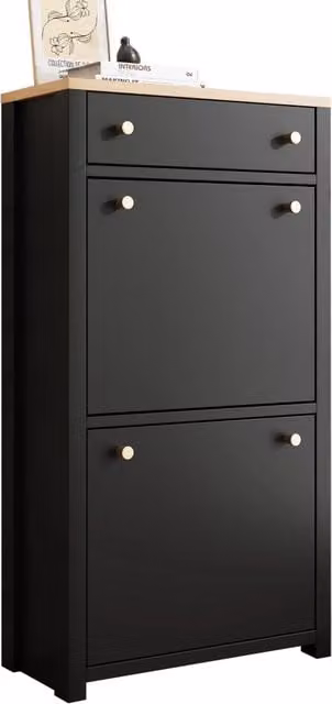 Scarpiera moderna per ingresso con 1 cassetto e 2 ante a ribalta, ripiani regolabili e piano d'appoggio, L/P/H: 50 x 25 x 95 cm
