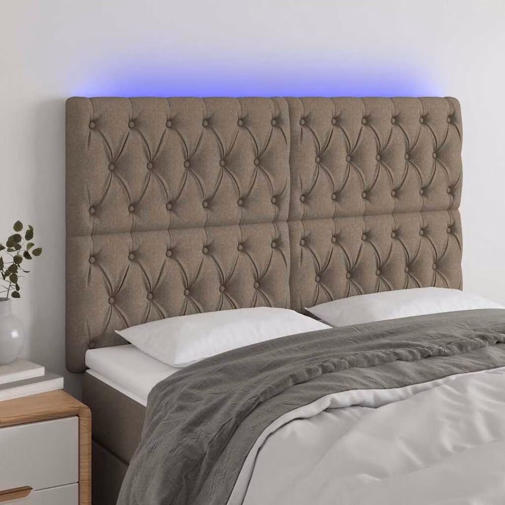 Testiera con LED e porta USB vidaXL in tessuto beige/grigio, L: 160 cm, P: 7 cm, H: 118-128 cm – 1