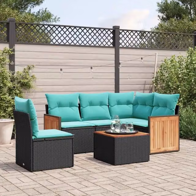 Set Divani da Giardino 6 pz con Cuscini Nero in Polyrattan 3227660