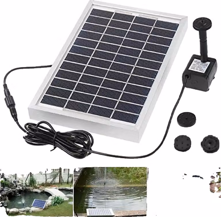 Pompa solare per laghetti, energia solare 5W, portata 250 L/h, altezza spruzzo 60 cm