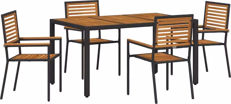 Set da Pranzo per Giardino 5 pcs Nero e Marrone polyrattan