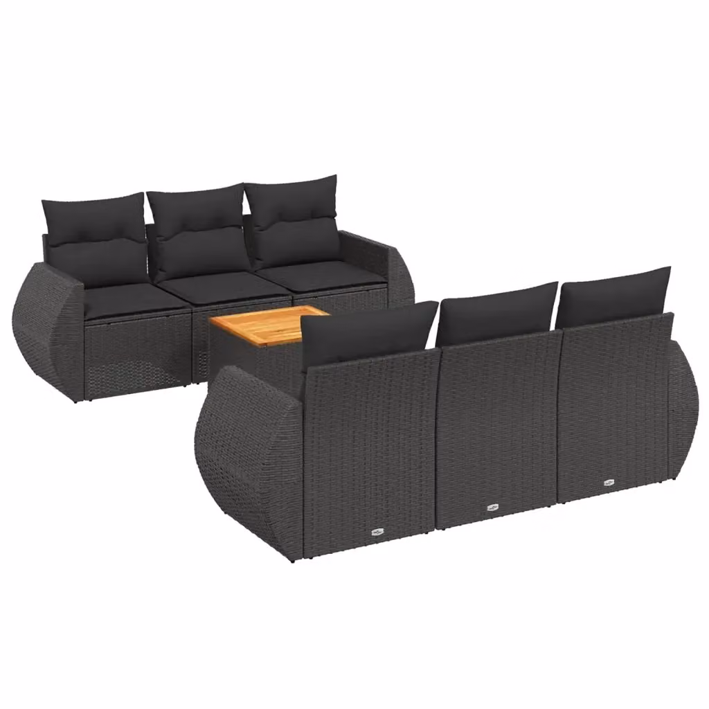 vidaXL Set Divani da Giardino a L con Cuscini 7pz in Polyrattan Nero – 2