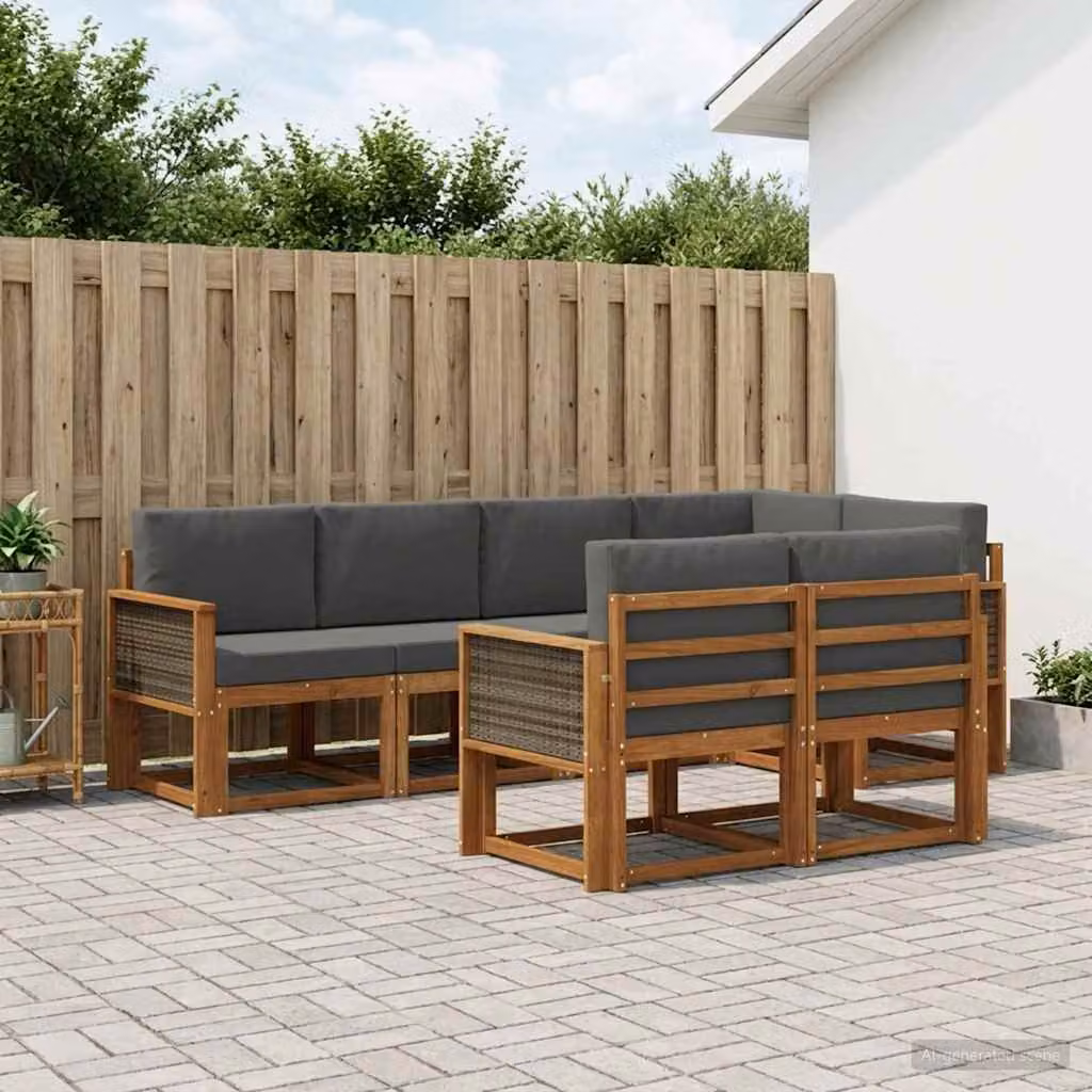 Set di divani da esterno vidaXL a forma di L composto da 7 pezzi in legno di acacia con cuscini beige e antracite