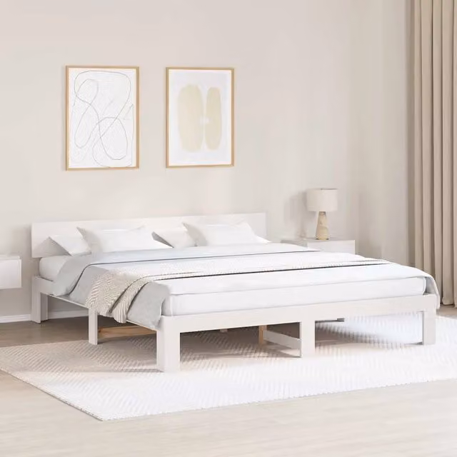 Letto matrimoniale | Letto per adulti | Struttura del letto Bianco 200 x 200 cm Pino massello