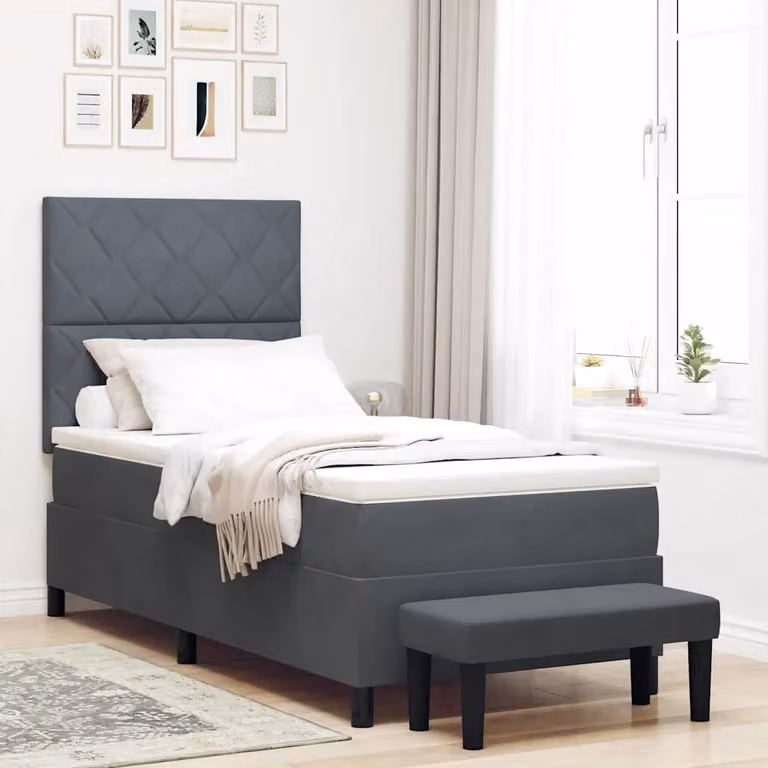 Letto con testiera e cassetti vidaXL in velluto grigio, L 100 cm x P 200 cm x H 76 cm