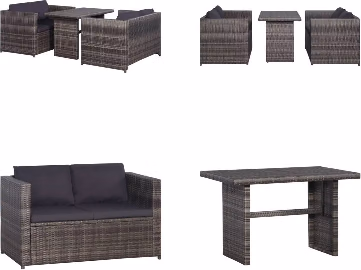 vidaXL Set bistrot 3 pezzi con cuscini in poly rattan grigio - Gruppo di sedute - Set di sedute - Set da pranzo da giardino - Set da pranzo da giardino