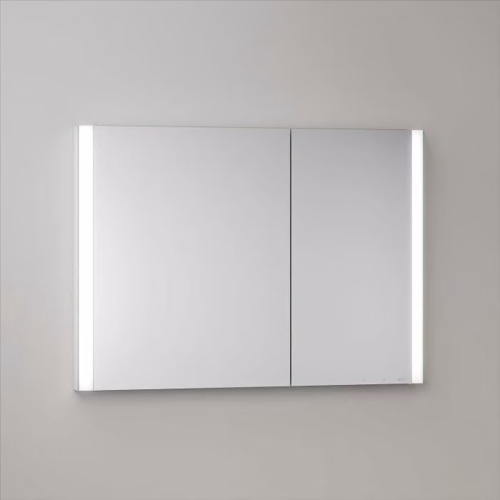 Mobiletti specchio a incasso Keuco Royal Metis LED, dimensioni 100 x 71 cm, 2 ante con riscaldamento a specchio, design asimmetrico, finitura francese