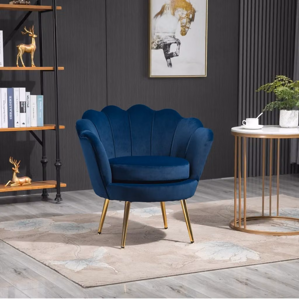 Poltrona Imbottita in Velluto Blu con Braccioli GIORDANOSHOP L/P/H: 76 x 67 x 74 cm – 2