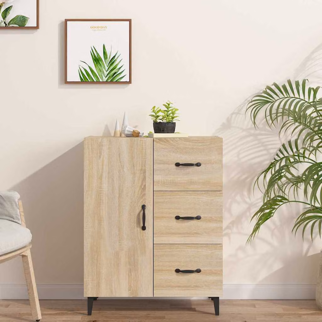 Credenza vidaXL in Legno Multistrato Rovere Sonoma, Colore Marrone e Beige, L: 69,5 cm, P: 34 cm, H: 90 cm