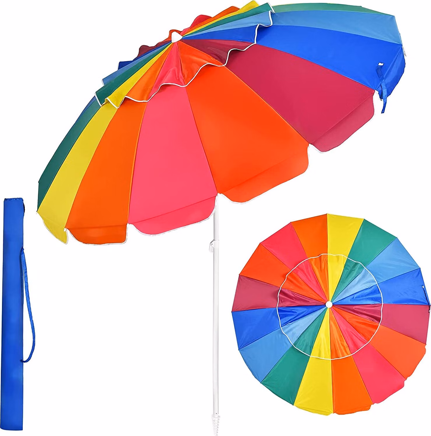 KOMFOTTEU Ombrellone da spiaggia 243 cm, ombrellone da giardino per protezione dal sole, ombrellone da spiaggia pieghevole e leggero, ombrellone da balcone con borsa per il trasporto, ombrellone da terrazza per esterni