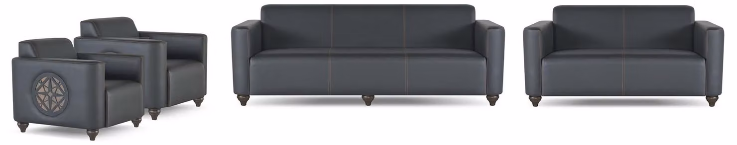 Arbeitszimmer-Set 4tlg 3-Sitzer 2-Sitzer 2x Sessel Schwarz Einfarbig