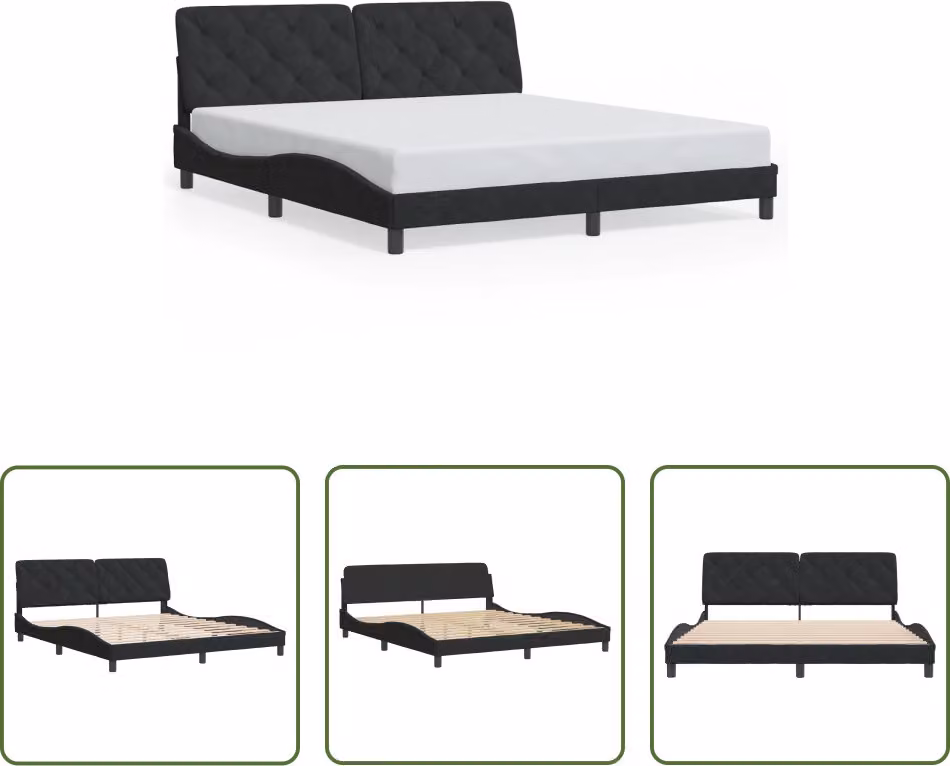 The Living Store Struttura letto con testiera nera 180x200 cm in velluto