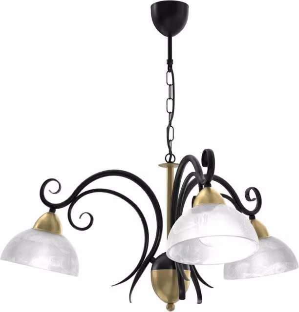 Lampada a sospensione Luminex Aurora con 3 luci in vetro nero e ottone, dimmerabile