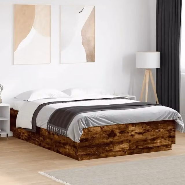 Letto Giroletto vidaXL in Legno Rovere Fumo L/P/H: 150 x 200 x 30 cm