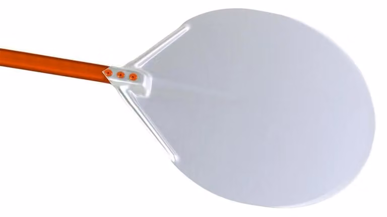 Pala per pizza tonda leggerissima e flessibile in lega di alluminio, diam. 32cm, manico 150cm (2° SCELTA)