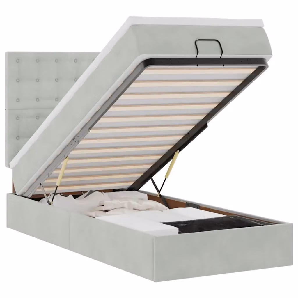 Letto Contenitore con Base a Sollevamento vidaXL in Velluto Grigio e Bianco con Luci Sotto il Letto e Porte USB, L/P/H: 200 x 100 x 128 cm – 2