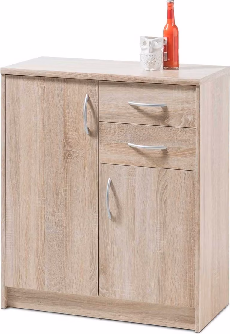 Cassettiera - Decoro Rovere Sonoma - 74 x 86 cm - 2 ante - 2 cassetti - 3 ripiani
