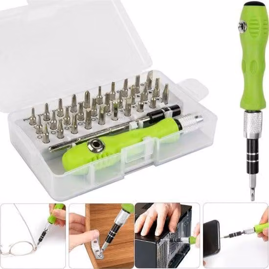 Set di mini cacciaviti 32 in 1 - Kit di riparazione - Set di mini cacciaviti magnetici - Contenuto del set di cacciaviti - con impugnatura antiscivolo - verde - per occhiali, orologi, dispositivi elettronici