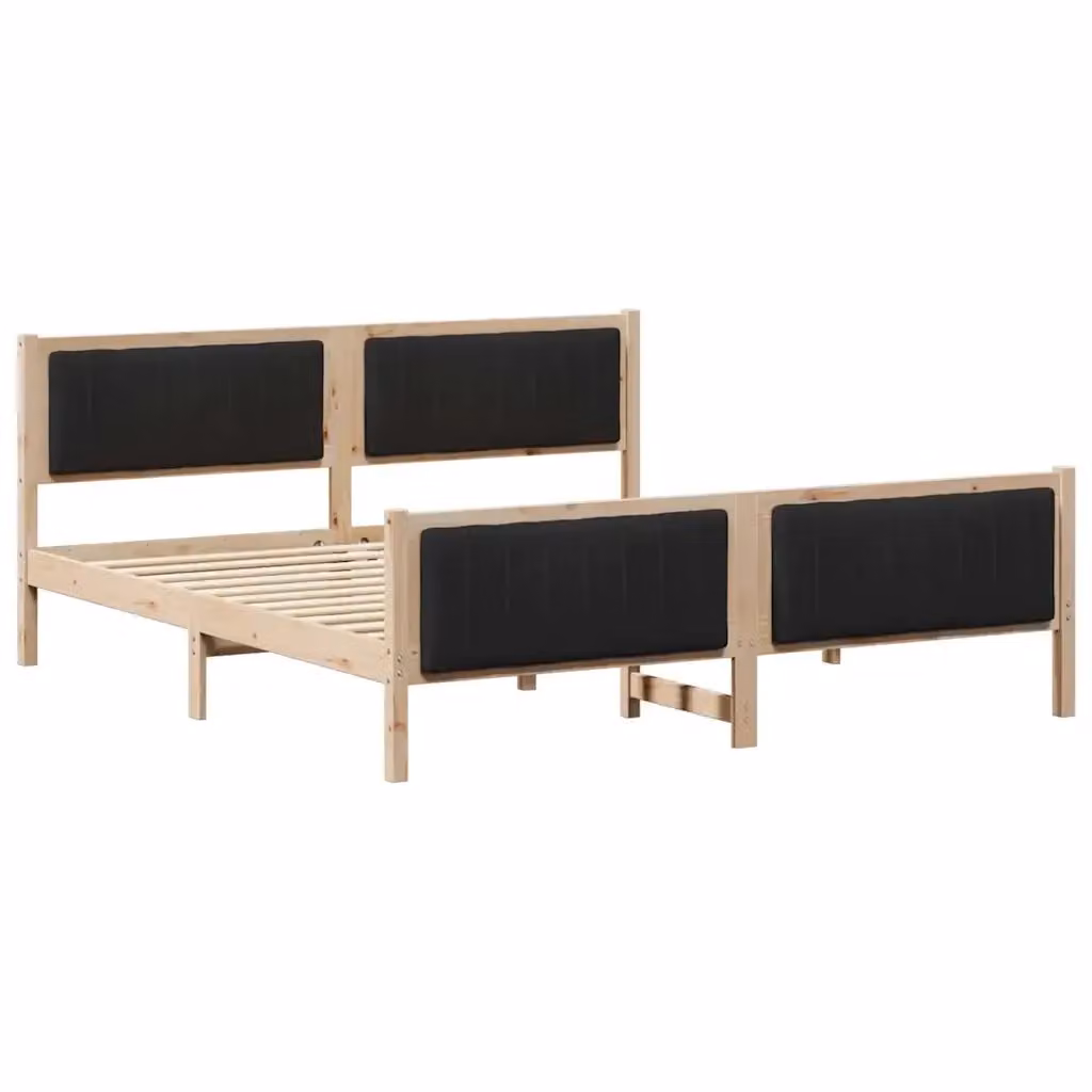 Letto moderno vidaXL in legno di pino e tessuto con testiera, Marrone e Nero, L/P/H: 180 x 200 x 85,5 cm – 2