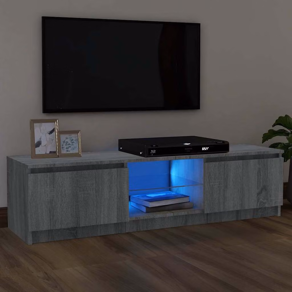 vidaXL Mobile Porta TV Moderno con Luci LED Integrate Grigio, L 120 cm, P 30 cm, H 36 cm