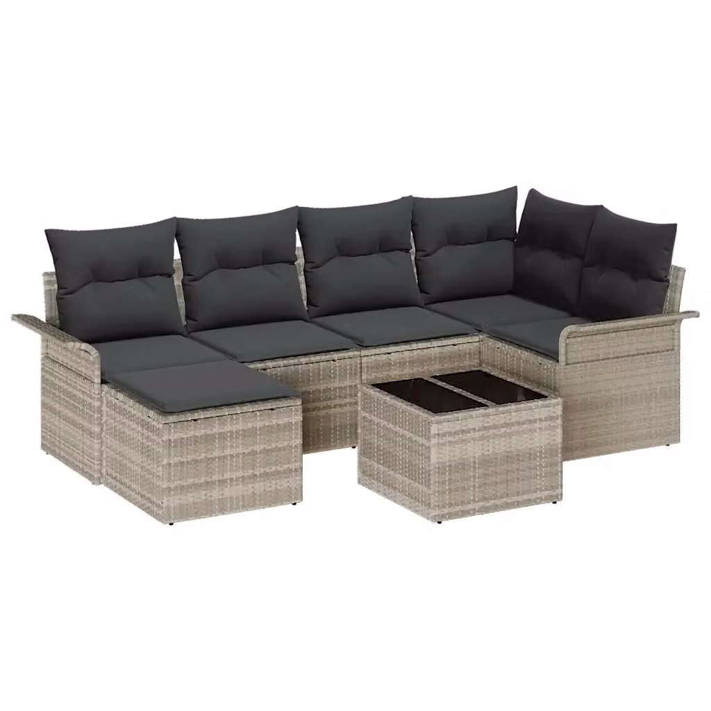 Set Divano da Giardino a L vidaXL 7 pz Grigio con Cuscini e Tavolino in Polyrattan e Acciaio – 2
