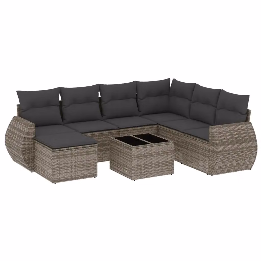 vidaXL Set Divano da Giardino 8 pz in Polyrattan Grigio con Cuscini Imbottiti e Tavolino – 2