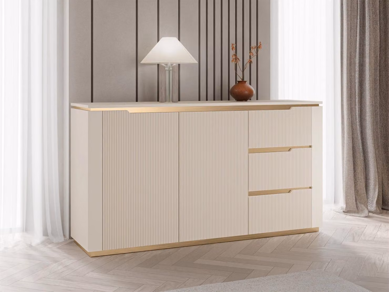 Cassettiera combinata FLUXA - beige scuro / beige scuro + oro